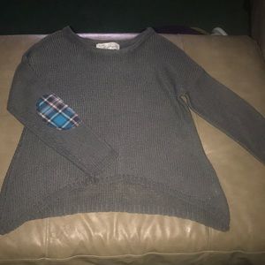 Crop swing sweater with plaid elbow patches